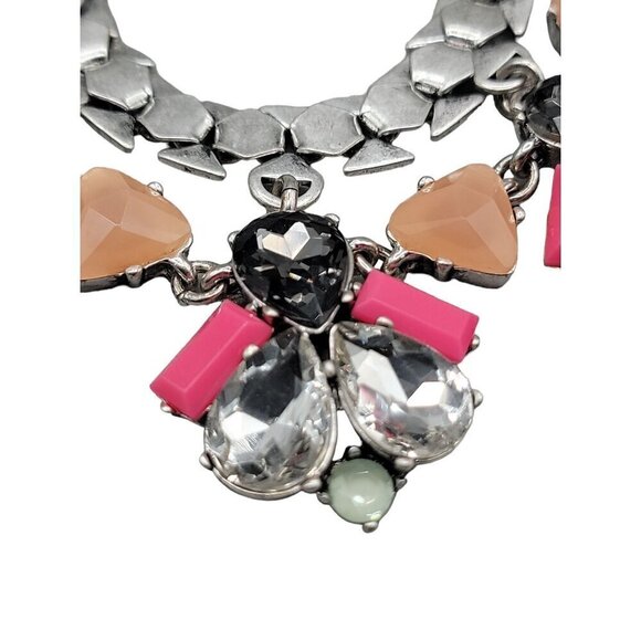 Stella & Dot Callie Statement Necklace 21" Silver Tone Bib Style Rhinestones - Picture 13 of 16